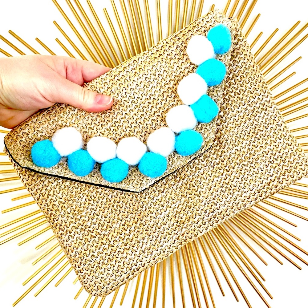 Bumble Bee Pom Pom Straw Clutch